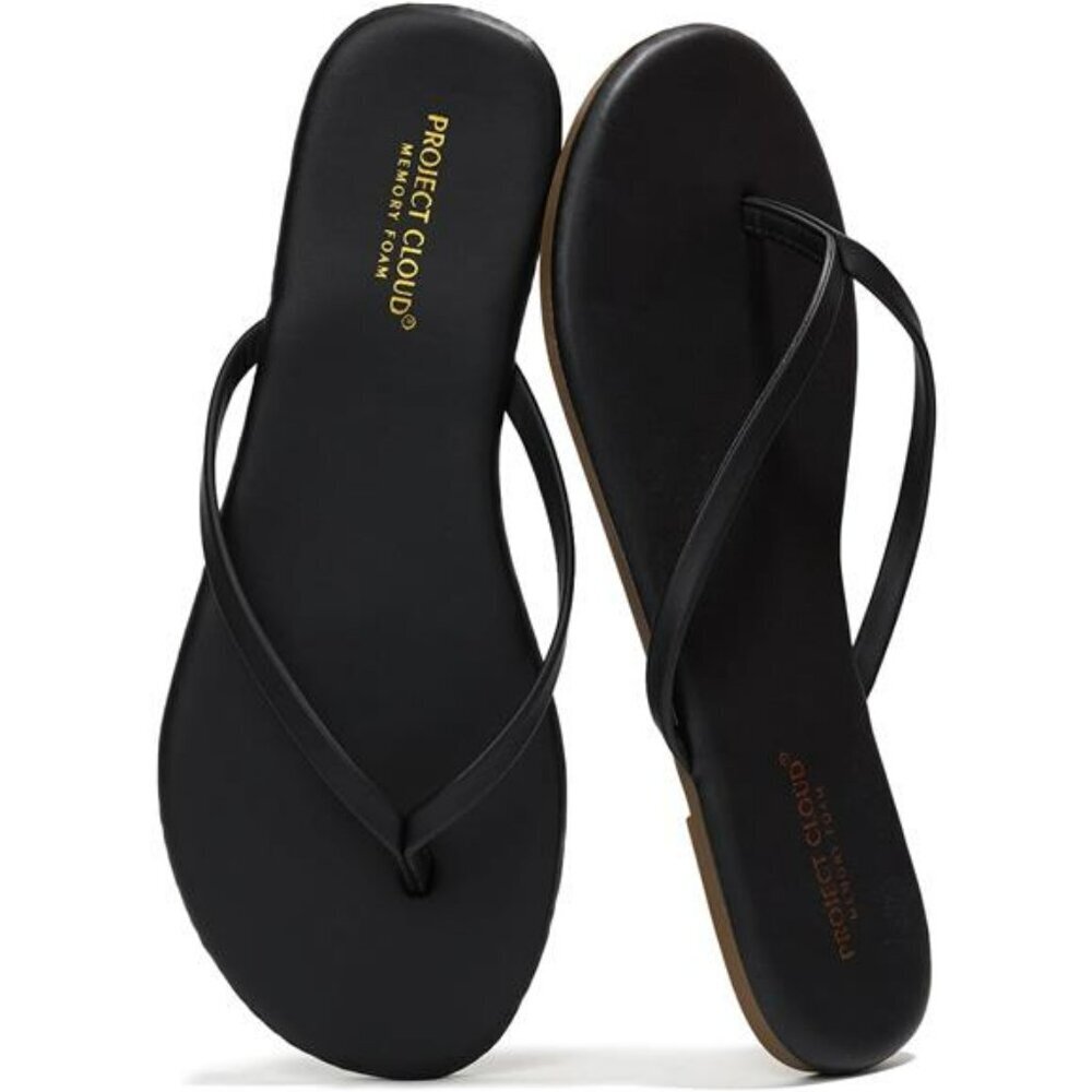 Project Cloud Vegan Leather Flip Flops Women Memory Foam Summer Sandals